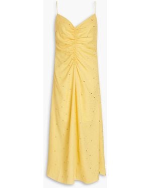 Sandro Crystal-embellished Ruched Crepe Midi Dress - Yellow