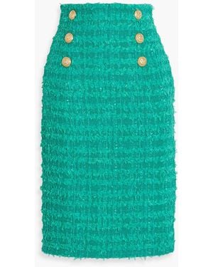 Balmain Frayed Cotton-Blend Tweed Mini Skirt - Green