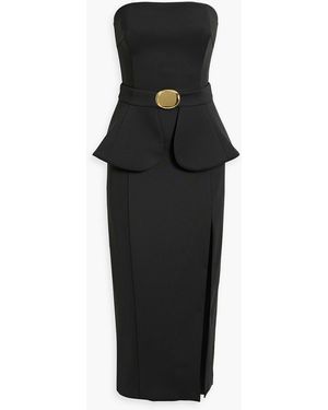 Nicholas Strapless Belted Ponte Midi Dress - Black