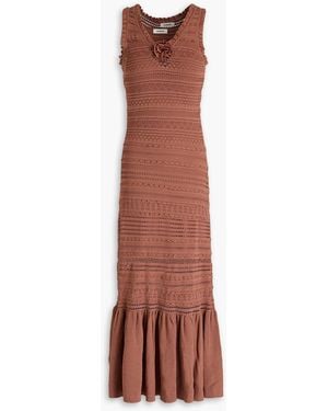 Sandro Crystal-Embellished Pointelle And Crochet-Knit Midi Dress - Brown