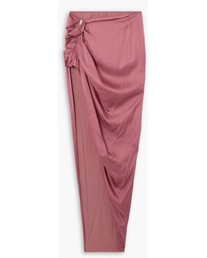Rick Owens Edfu Ruffled Asymmetric Draped Satin Maxi Skirt - Red
