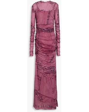 Blumarine Ruched Printed Stretch-Jersey Maxi Dress - Purple