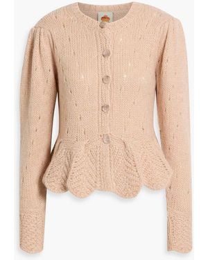 FARM Rio Ruffled Pointelle And Cable-Knit Cardigan - Natural