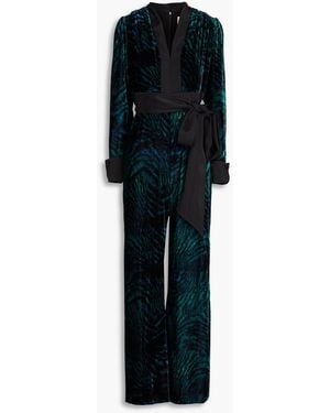 Diane von Furstenberg Vegas Tiger-print Velvet Jumpsuit - Black