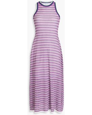 Veronica Beard Sivan Striped Crochet-Knit Midi Dress - Purple
