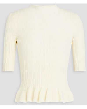 Maje Ruffled Ribbed-knit Top - Natural