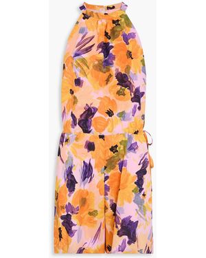 Dries Van Noten Floral-print Crepe De Chine Playsuit - Orange