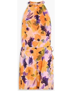 Dries Van Noten Floral-print Crepe De Chine Playsuit - Orange