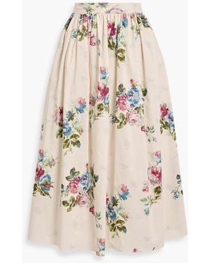 Mikael Aghal Floral-Print Cotton-Poplin Midi Skirt - White