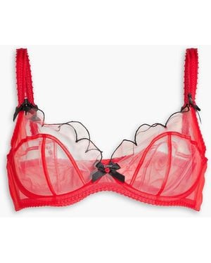 Agent Provocateur Lorna Bow-Embellished Embroidered Tulle Underwired Soft-Cup Bra