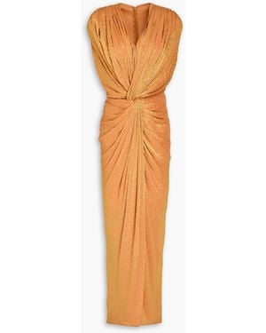 Costarellos Twisted Metallic Leopard-Print Georgette Maxi Dress - Orange