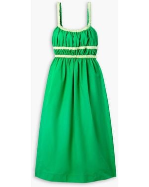 Molly Goddard Rita Grosgrain-trimmed Shirred Taffeta Midi Dress - Green