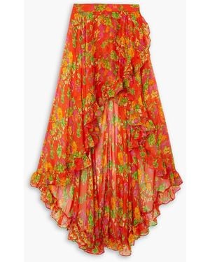 Caroline Constas Del midikleid aus seidenchiffon mit blumenprint und wickeleffekt - Orange