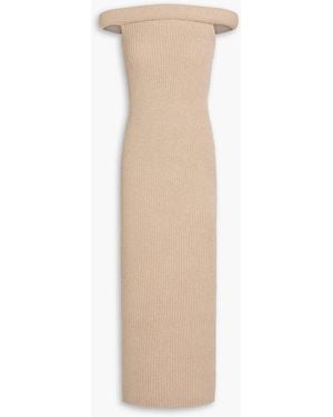 TOTEME Off-the-shoulder Metallic Textured-knit Maxi Dress - Natural