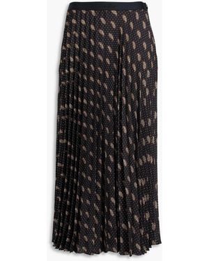Sandro Pleated Paisley-Print Satin-Twill Midi Skirt - Black