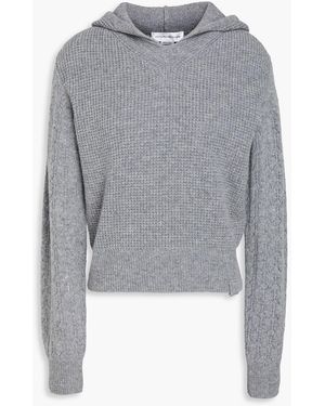 Victoria Beckham Pointelle And Waffle-knit Wool-blend Hoodie - Grey