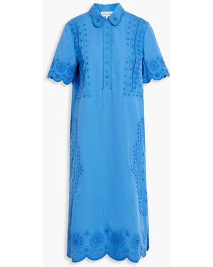 Saloni Dree Broderie Anglaise Cotton Midi Shirt Dress - Blue