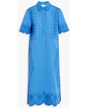 Saloni Dree Broderie Anglaise Cotton Midi Shirt Dress - Blue