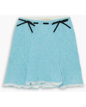 Cormio Velvet-trimmed Pointelle-knit Cotton-blend Mini Skirt - Blue