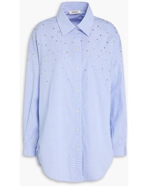Sandro Crystal-embellished Gingham Cotton-poplin Shirt - Blue