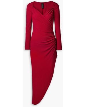 Norma Kamali Wrap-effect Ruched Stretch-jersey Midi Dress - Red