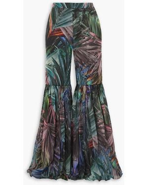 Halpern Pleated Metallic Printed Chiffon Flared Trousers - Multicolour