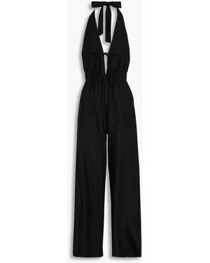 Casa Raki Iris Open-Back Linen Halterneck Wide-Leg Jumpsuit - Black