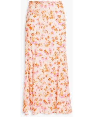 Maje Floral-Print Twill Midi Skirt - Pink