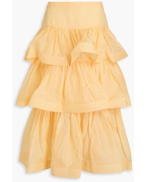 Zimmermann Tiered Linen And Silk-blend Gauze Midi Skirt - Yellow