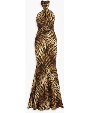 white christmas dresses ORANGE TIGER PRINT SATIN SLIP DRESS – Arelia's Dream main image 1