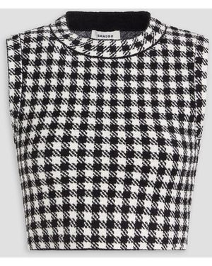 Sandro Cropped Gingham Jacquard-knit Top - Black