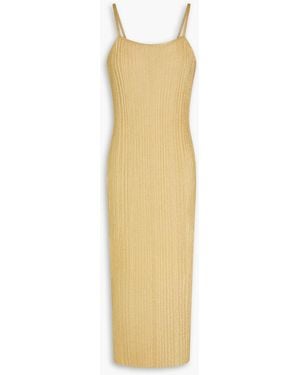 Gentry Portofino Ribbed Lamé Midi Dress - White