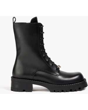 Versace Medusa Embellished Leather Combat Boots - Black