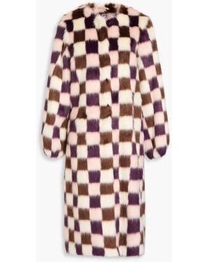 Shrimps Estelle Checked Faux Fur Coat - White