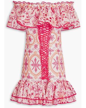 Charo Ruiz Off-The-Shoulder Broderie Anglaise Cotton-Blend Mini Dress - Pink