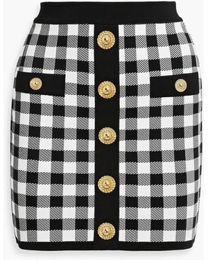 Balmain Checked Jacquard-Knit Mini Skirt - Black