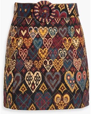FARM Rio Printed Quilted Cotton-Twill Mini Skirt - Red