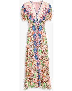 Saloni Lea Printed Silk Crepe De Chine Midi Dress - White