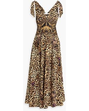 CAMILLA Crystal-Embellished Leopard-Print Linen And Silk-Blend Maxi Dress - Metallic