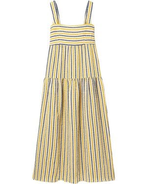 Three Graces London Cosette Tiered Striped Cotton And Linen-blend Gauze Maxi Dress - Yellow