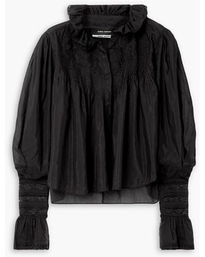 Isabel Marant Ginette Lace-Trimmed Ruffled Cotton And Silk-Blend Blouse - Black