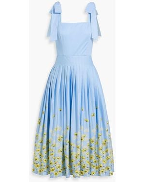 Mikael Aghal Pleated Floral-Print Cotton-Poplin Midi Dress - Blue