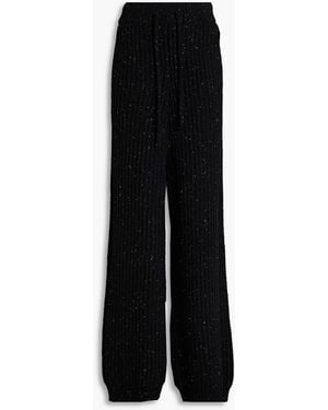 Marni Metallic Ribbed Wool-blend Wide-leg Trousers - Black