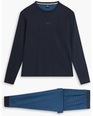 BOSS Pyjama-set aus baumwoll-jersey mit print - Blau