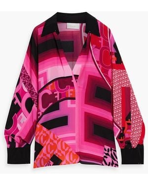 CAMILLA Crystal-Embellished Printed Silk Crepe De Chine Top - Red