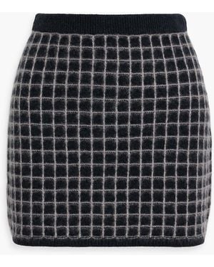 The Elder Statesman Grid Stitch Jacquard-knit Cashmere And Cotton-blend Mini Skirt - Black