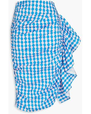 RHODE Felicity Draped Printed Cotton-Blend Poplin Skirt - Blue