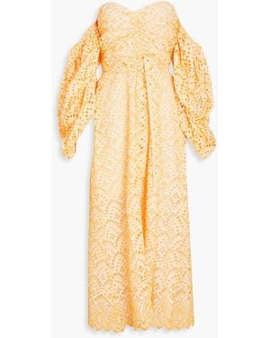 Sundress Lia Off-the-shoulder Broderie Anglaise Cotton Midi Dress - Yellow