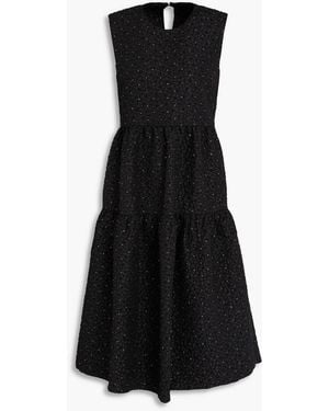 Maje Crystal-Embellished Tiered Cloqué Midi Dress - Black