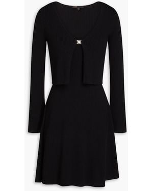 Maje Ribbed-knit Mini Dress And Cardigan Set - Black